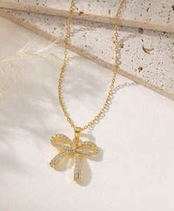 Gold Bow Simple Charm and Rhinestone Necklaces