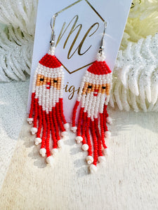 Fringe Beaded Santa Claus Christmas Earrings