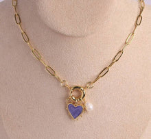 Heart Pearl Chunky Charm Chain Necklace