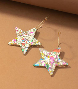 Multicolor Acrylic Star on a Hoop Earrings