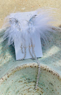 Feathered Half Butterfly Silver Dangle Rhinestone Earrings