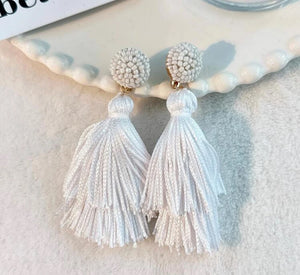 Black and White Tassel Fringe Statement Earrings