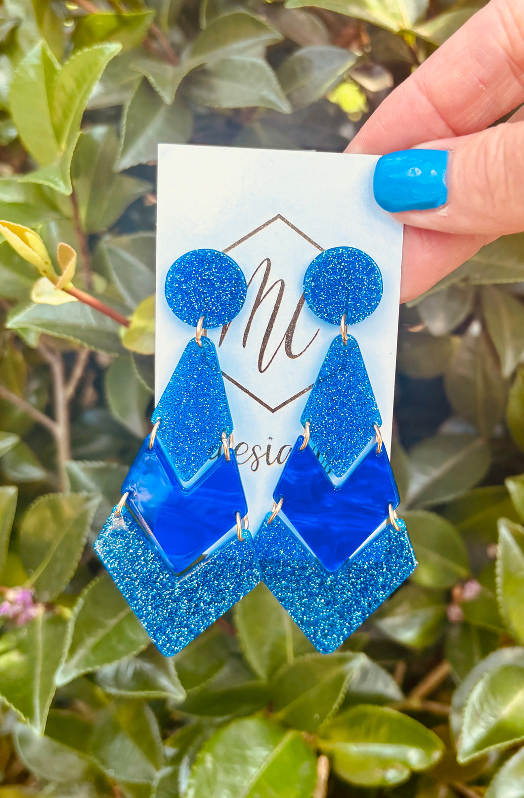 Glitter Acrylic Drop Diamond Statement Earrings