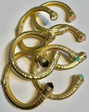 Jeweled Ended Ornate Hammered Gold Cuff Bracelets
