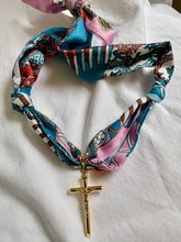 Colorful Blue Pink and Seafoam Scarf Necklaces