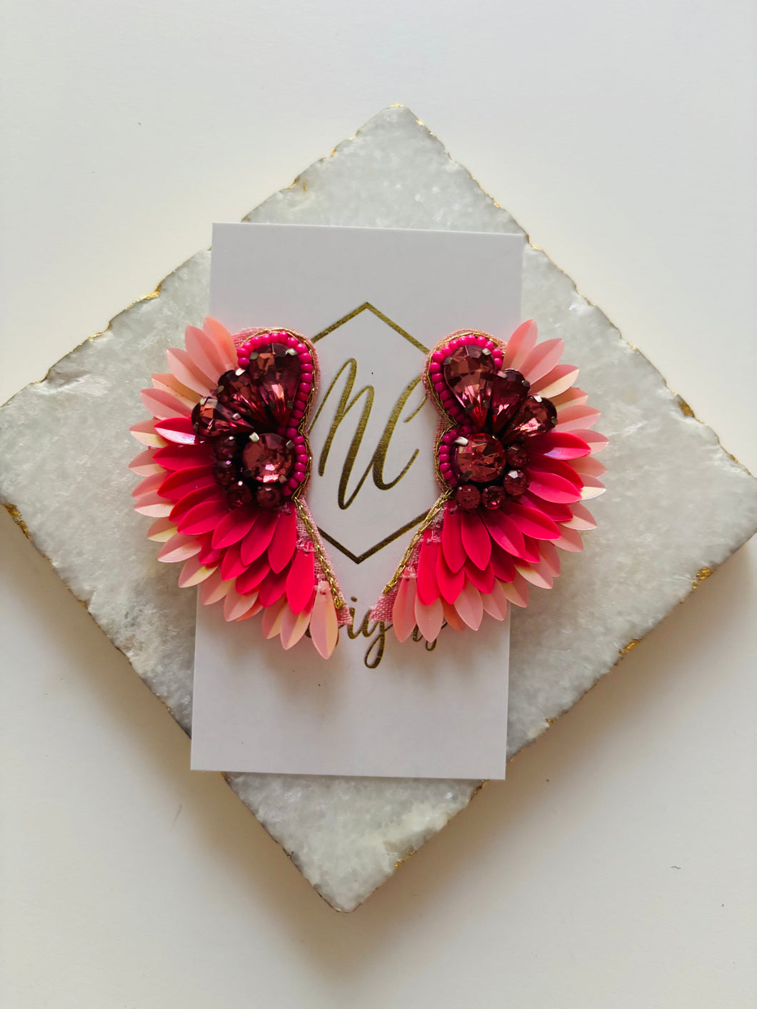 Glam Angel Wing Hot pink Earrings