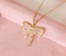 Gold Bow Simple Charm and Rhinestone Necklaces