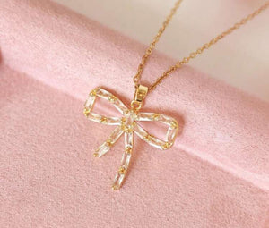 Gold Bow Simple Charm and Rhinestone Necklaces