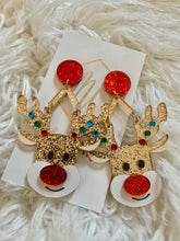 Glitter Rudolph Reindeer Christmas Earrings