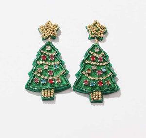 Jeweled Christmas Tree Earrings