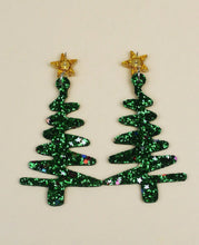 Leather Glitter Christmas Trees with a Star Top Earrings