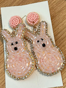 Pink Beaded Bunny Easter Earrings