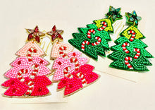 Christmas Tree Candy Cane Rhinestone Star Top Earrings