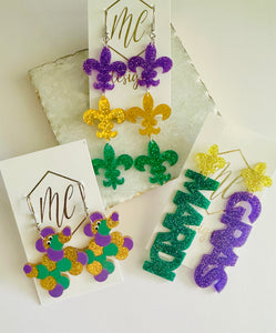 Acrylic Mardi Gras Earrings