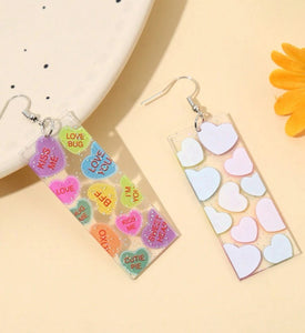 Acrylic Valentine Conversation Candy Heart Earring