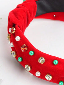 Velvet Christmas Jewel Pearl Headbands