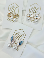 Enamel Flower Petal Pearl Earrings
