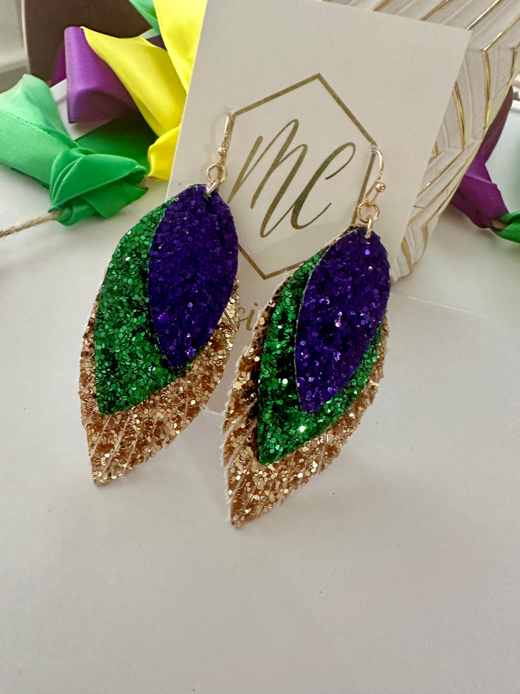 Glitter Mardi Gras Statement Earrings