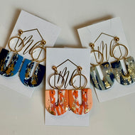 Marbled U-shaped Gold Flake Clay Earrings
