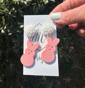 Peep Bunny Easter Beaded Top Earrings