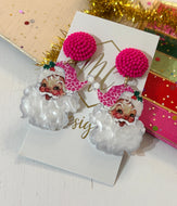 Pink Santa Claus Christmas Earrings