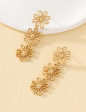 Flower Tiered Gold Drop Earrings