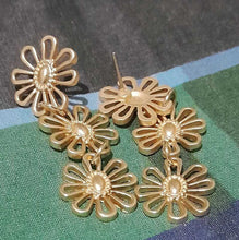 Flower Tiered Gold Drop Earrings