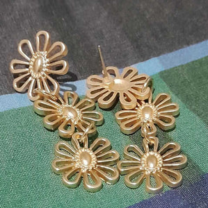 Flower Tiered Gold Drop Earrings