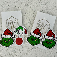 Wooden Grinch Christmas Earrings