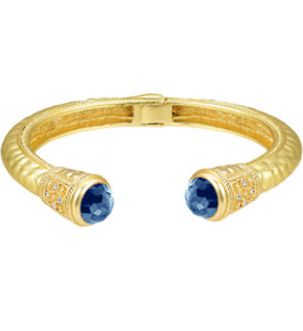 Jeweled Ended Ornate Hammered Gold Cuff Bracelets