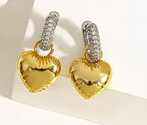 Chunky Heart Rhinestone Huggie Hoops OM