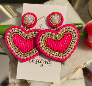 Beaded Heart Earrings Valentine's Day