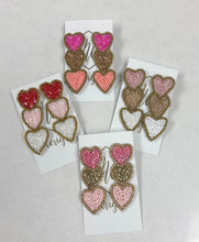 Beaded Triple Heart Valentine Earrings