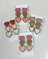 Beaded Triple Heart Valentine Earrings