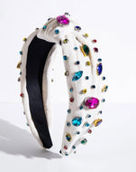 White Velvet Multicolored Jeweled Headband
