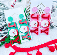 Fun Glitter JOY Santa Christmas Acrylic Earrings