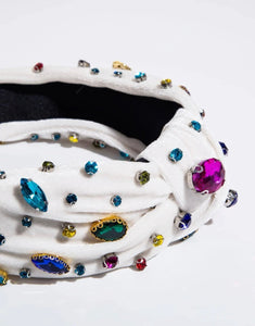 White Velvet Multicolored Jeweled Headband