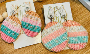 Large Beaded Egg Easter Earrings
