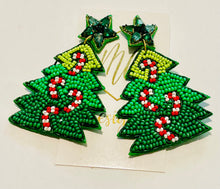 Christmas Tree Candy Cane Rhinestone Star Top Earrings