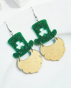 St Patrick Leprechaun Acrylic Earrings