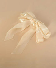 Elegant Pearl Accented Cream Chiffon Bow