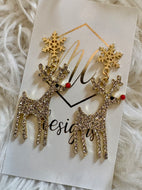 Snowflake Rhinestone Rudolph Christmas Earrings
