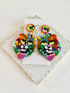 Artistic Seed Beaded Lion Earrings