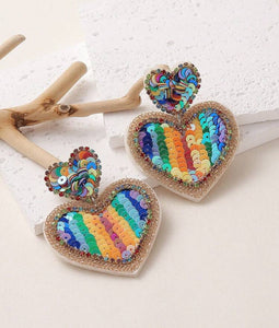 Heart Rainbow Sequin Earrings