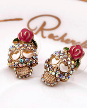 Skull Rose Rhinestone Stud Earrings