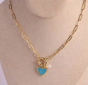 Heart Pearl Chunky Charm Chain Necklace