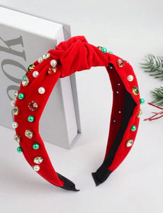 Velvet Christmas Jewel Pearl Headbands