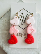 Triple Clay Heart Earrings Valentine