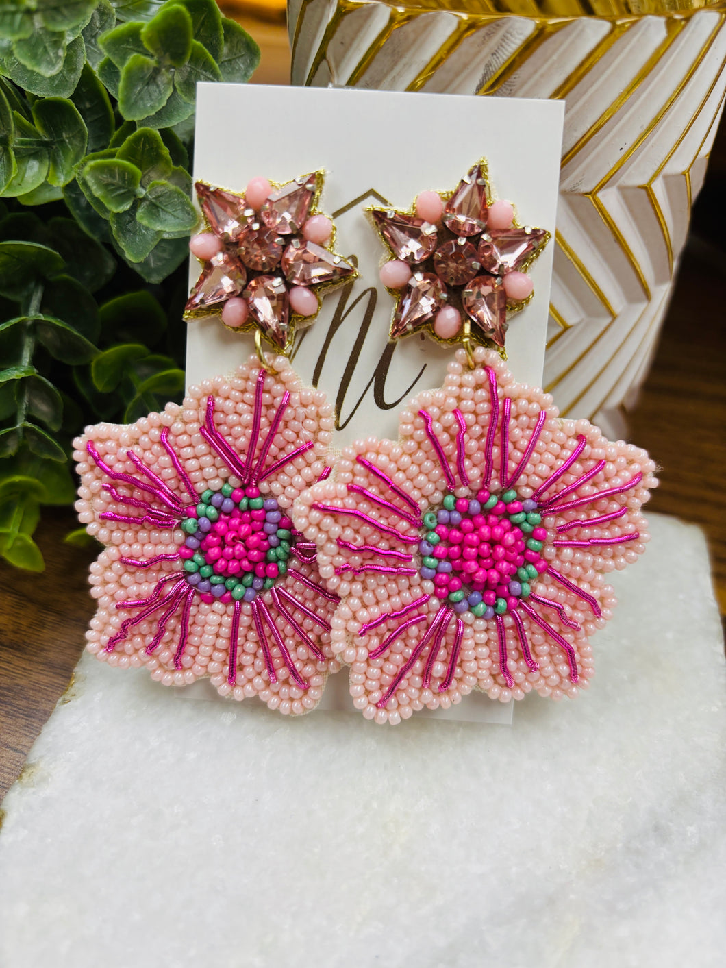 FLOWER  SEED BEADED EARRINGS