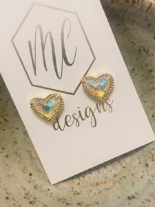 Heart Studs 3-D Jeweled